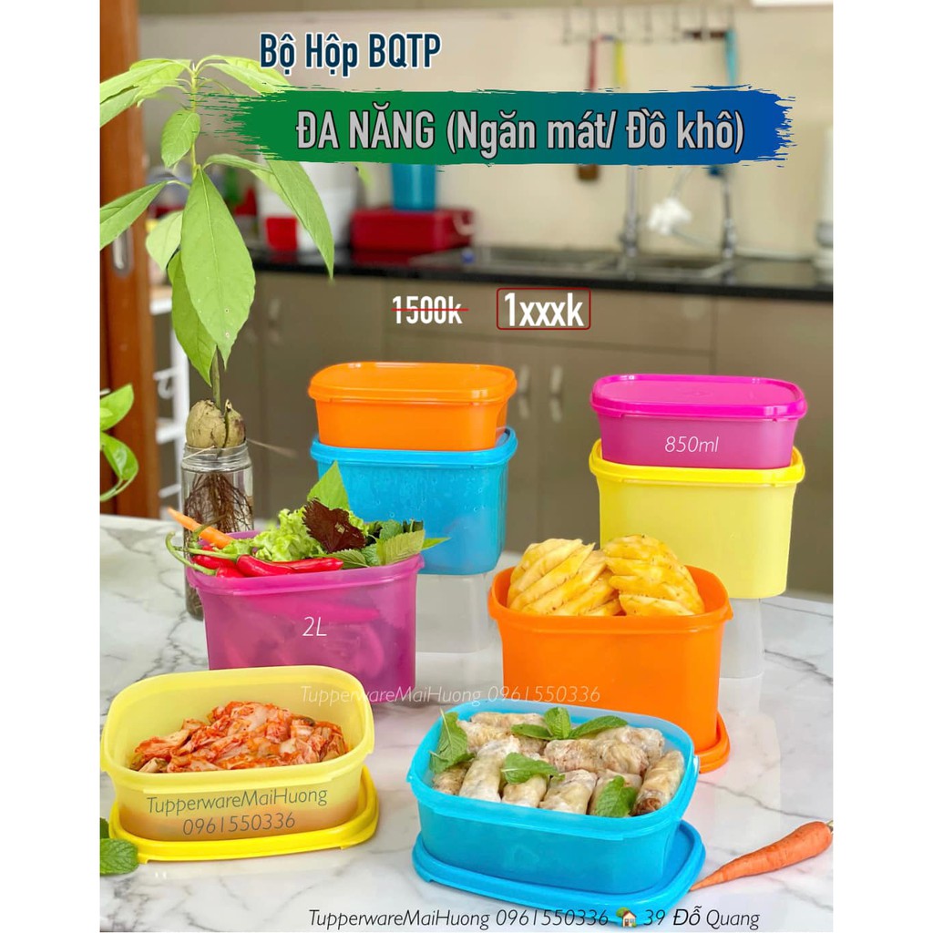 Tupperware hộp bảo quản thực phẩm Colorful rectangular 250ml 850ml 1,9L