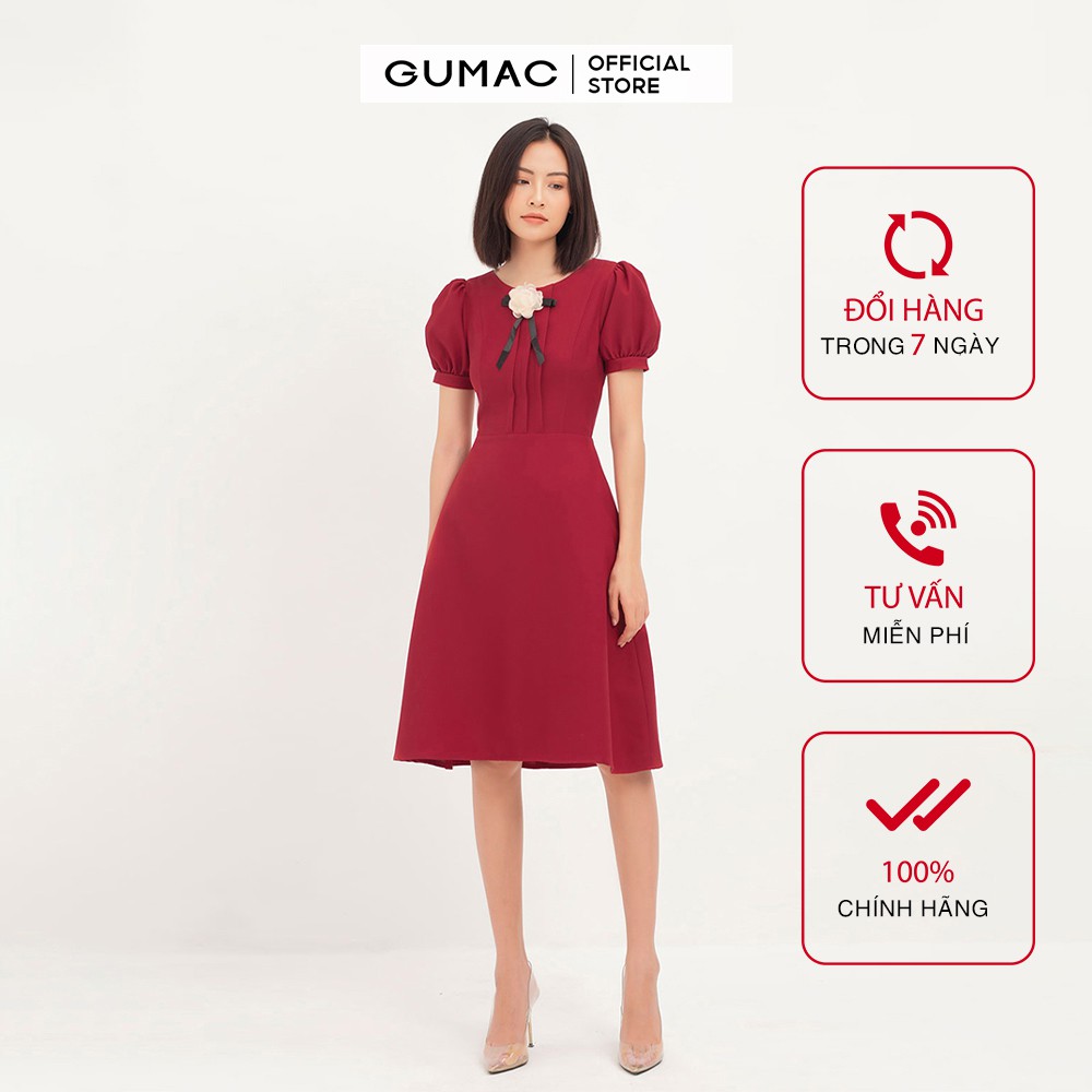 [Mã MABR07062 giảm 8% tối đa 50K đơn từ 249K] Đầm ôm nữ xếp ngực phụ kiện GUMAC DA1255 | BigBuy360 - bigbuy360.vn