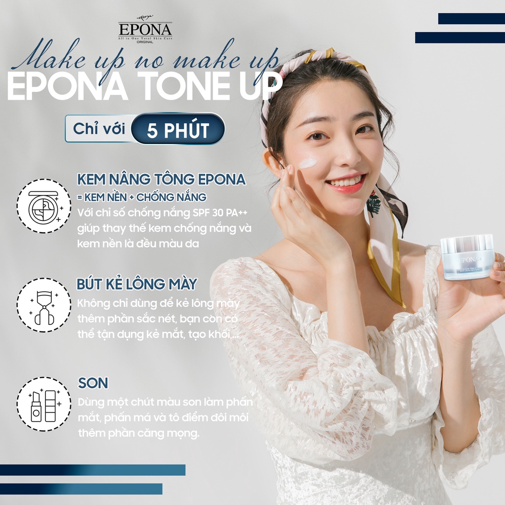 Date 4.24 Kem Dưỡng Trắng - Nâng Tone Mỏng Nhẹ - Tự Nhiên Epona Premium Snail Tone Up Cream 50ml (KHÔNG VỎ HỘP)