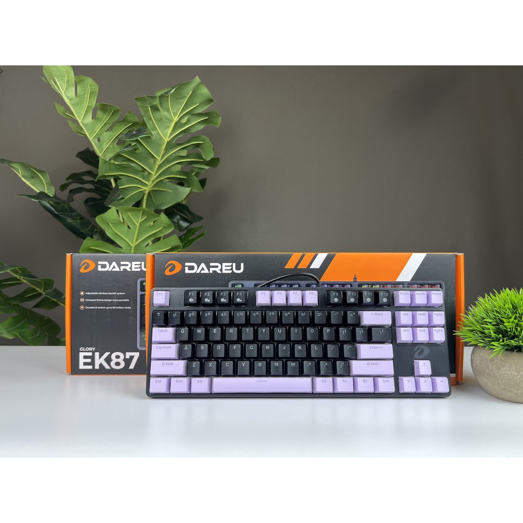 Bàn phím cơ giá rẻ mini màu hồng màu đen màu trắng mix màu đèn led đổi màu có dây chơi game 87 phím Dareu Ek 87.