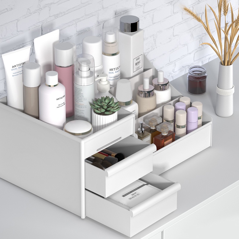 Kệ Mỹ Phẩm Kệ Đựng Mỹ Phẩm Để Bàn HGVN Size Lớn 3 Tầng 2 Ngăn Kéo