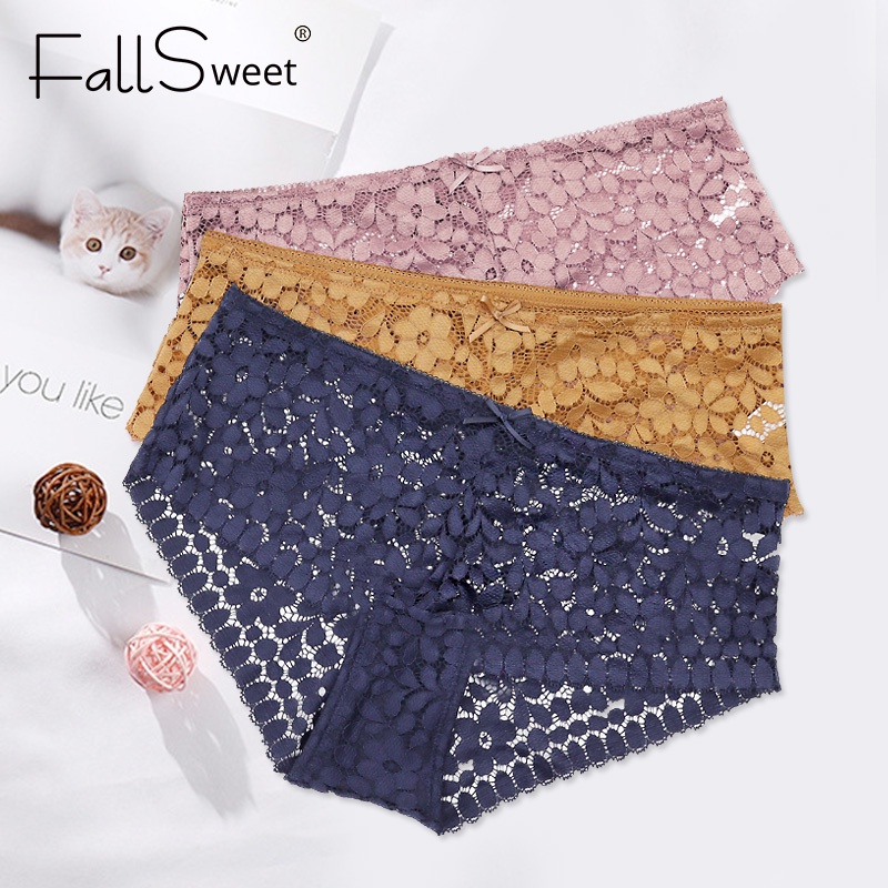 Set 3 quần lót Fallsweet chất liệu ren xuyên thấu gợi cảm M-3XL
