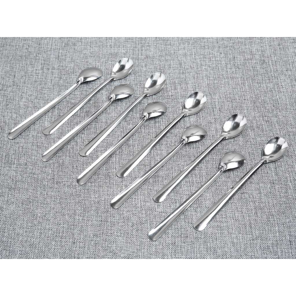 Set 10 Muỗng cà phê inox không gỉ - Muỗng đá chanh,ăn kem, ăn chè,. cán dài siêu bền dễ vệ sinh