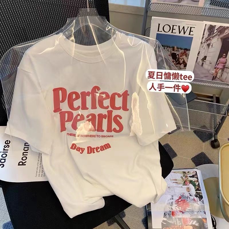 Áo thun nữ tay ngắn dáng rộng tin họa tiết thời trang phong cách 2022