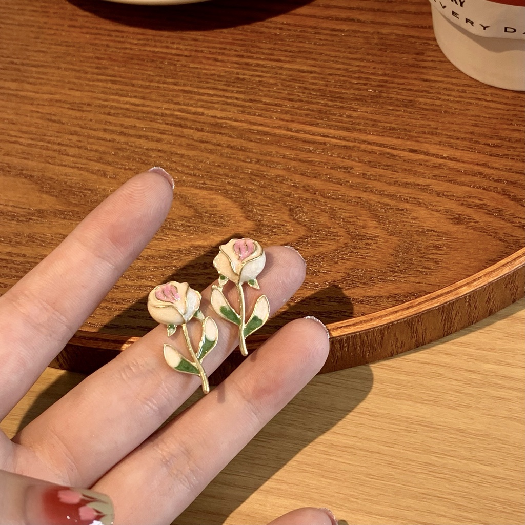 Khuyên Tai Hình Hoa Hồng Tráng Men Tinh Tế Phong Cách Retro 2022