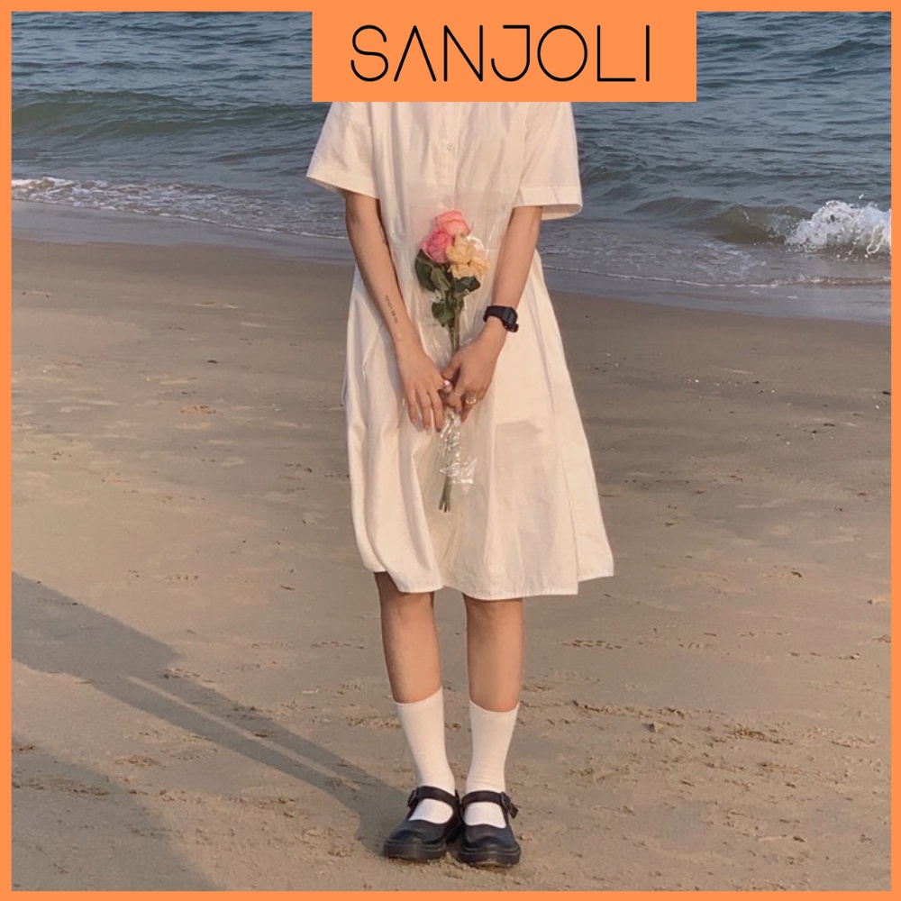 Đầm Babydoll Trắng SANJOLI Váy Đi Dự Tiệc Cưới Ngắn Dáng Xòe Form Rộng Đẹp Cổ Sơ Mi Thiết Kế Cao Cấp VD044