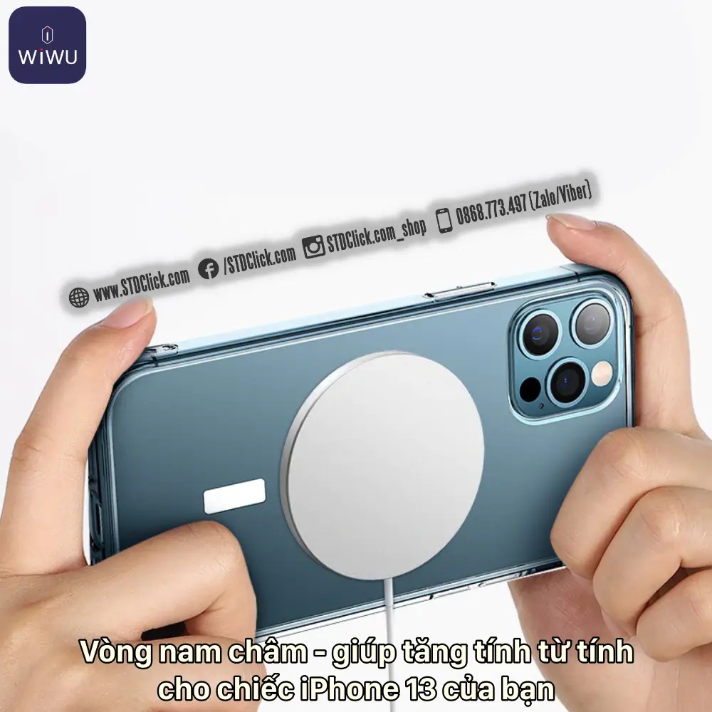 ỐP IPHONE 15 PRO MAX - 14 PRO MAX - 14 PRO - 13 PRO MAX - 12 PRO MAX WIWU MCC-101 TRONG VIỀN DẺO - SẠC KHÔNG DÂY TỪ TÍNH