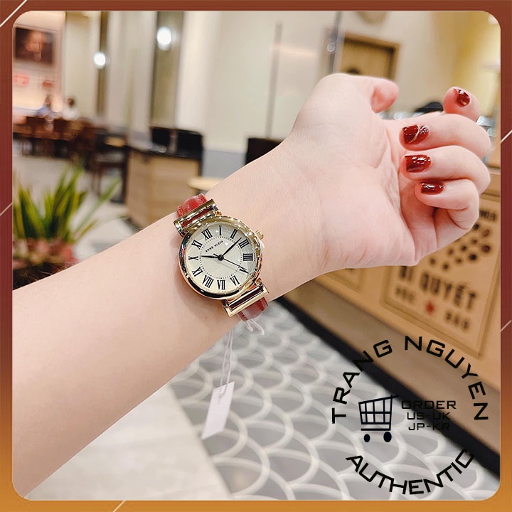 Đồng hồ nữ dây da mặt tròn đường kính 28mm đồng hồ đeo tay nữ chính hãng đẹp chống nước Anne Klein AK/2246CRRD