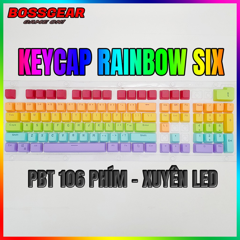 Bộ Keycap PBT 106 Phím Rainbow Six Double Shot Xuyên LED ( OEM Profile, Ansi layout )