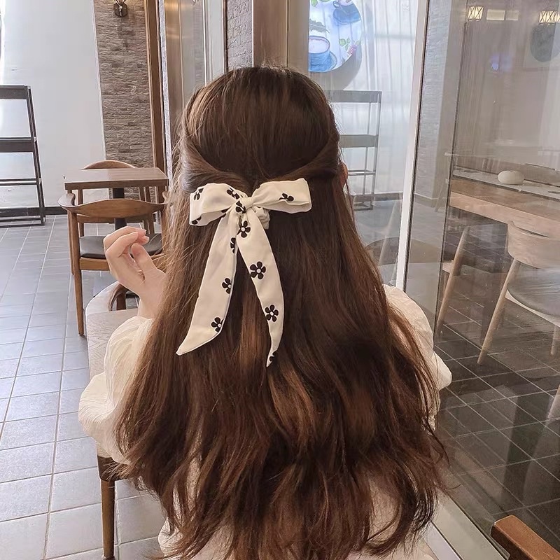 Cột tóc nơ xinh in hinhg hoa 5 cánh cute