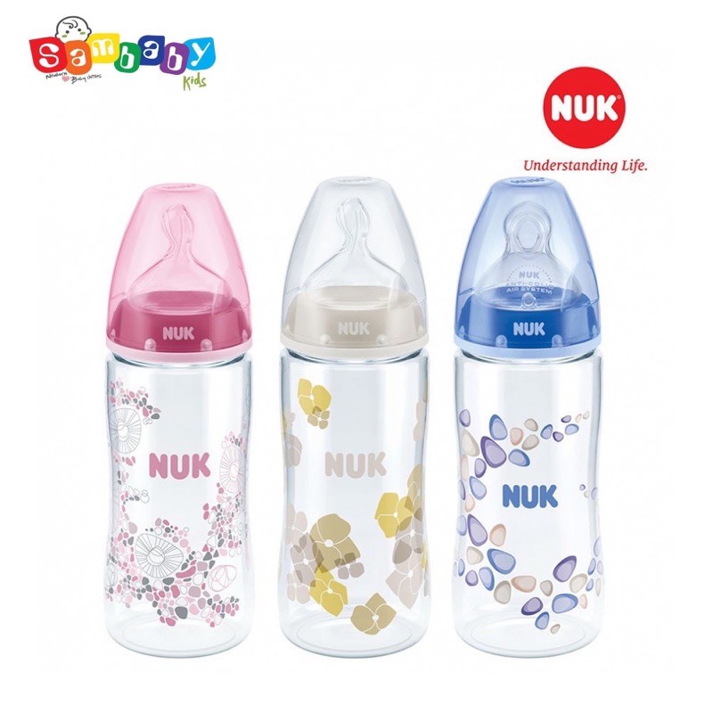 BÌNH SỮA CỔ RỘNG NUK PREMIUM CHOICE NHỰA PA 150ML /300Ml núm S1 /S2 -M NHẬP KHẨU ĐỨC