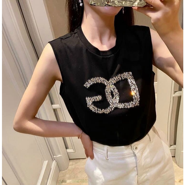 Áo thun sát nách đính đá chữ 𝗗&𝗚 Quảng Châu cao cấp