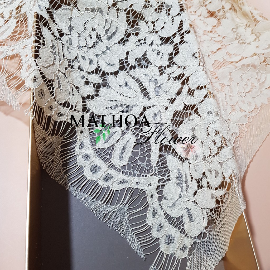 Vải ren hoa trắng dùng may đồ chất ren mềm đẹp có co giãn 150x150cm, Maihoaflower
