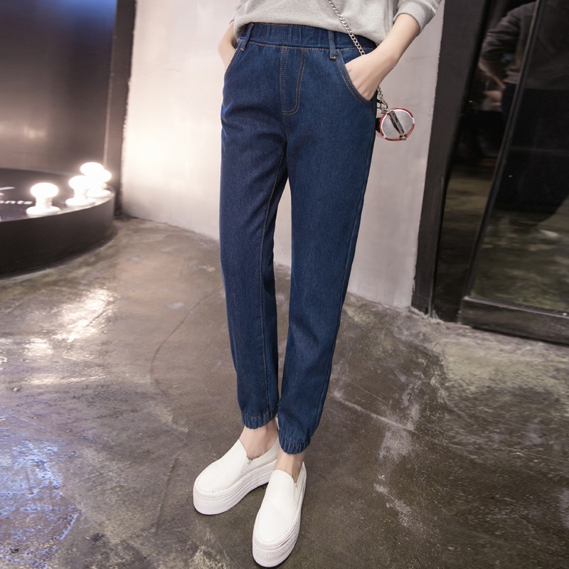 SUXI Quần Jean Ống Rộng Lưng Thun Phong Cách Hàn Quốc Dành Cho Nữ