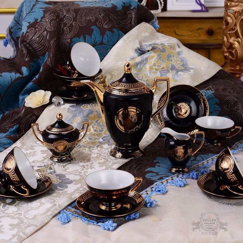 Bộ Ấm Trà, Cà Phê VERSACE Đen Cao Cấp