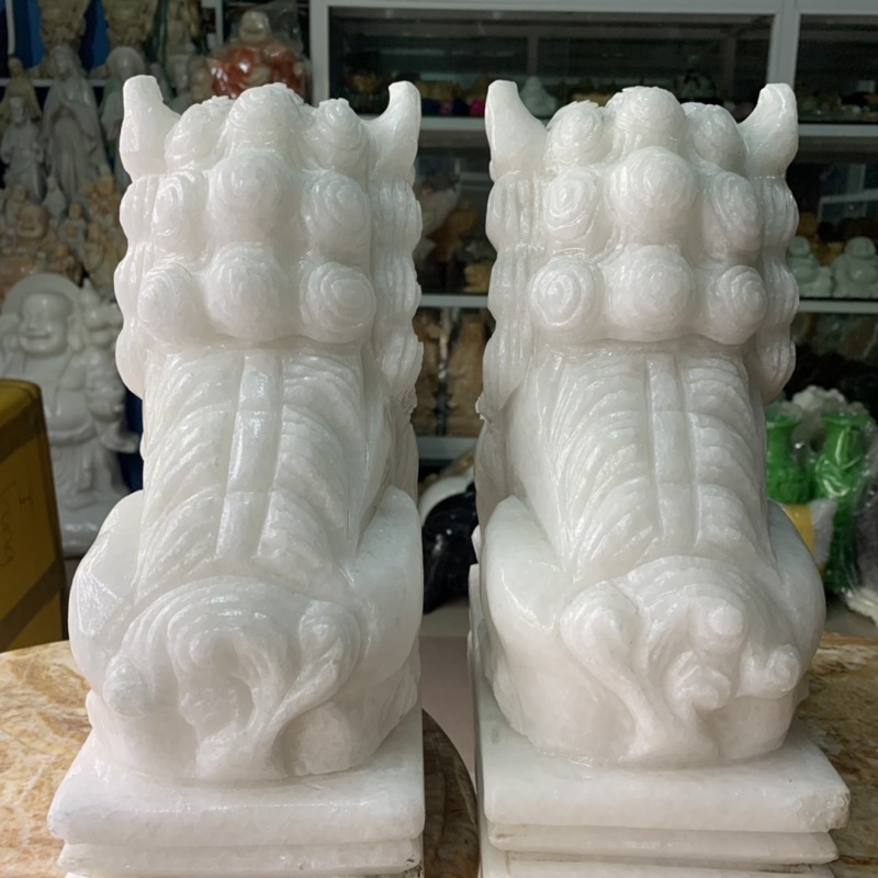 Cặp Kỳ Lân Đá Cẩm Thạch Trắng - cao 30cm