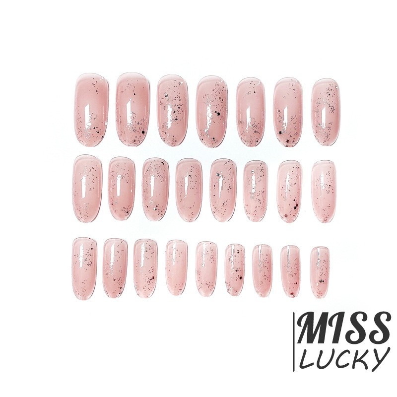 [Hàng mới về] Bộ 24 móng tay giả đầu tròn trang trí sẵn kèm keo dán dành cho nữ