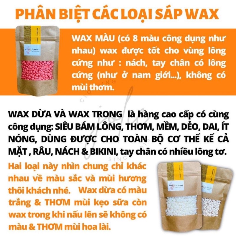 [Tặng free que]Sáp wax lông Hard wax beans it nóng , Sáp wax dừa hạt đậu dòng cao cấp, wax sạch lông từ gốc