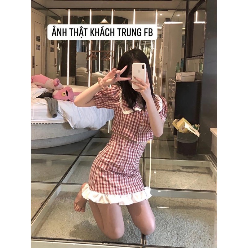 Set váy croptop kẻ ca ro xinh sắn có lót trong váy(hàng sẵn) | BigBuy360 - bigbuy360.vn