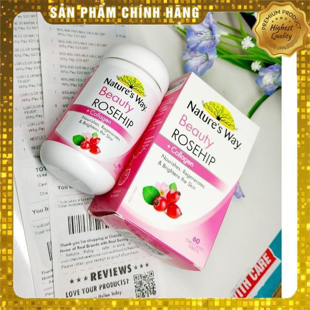 (Đủ bill) Viên Dưỡng trắng da Nature's Way Beauty Rosehip + Collagen 60 viên