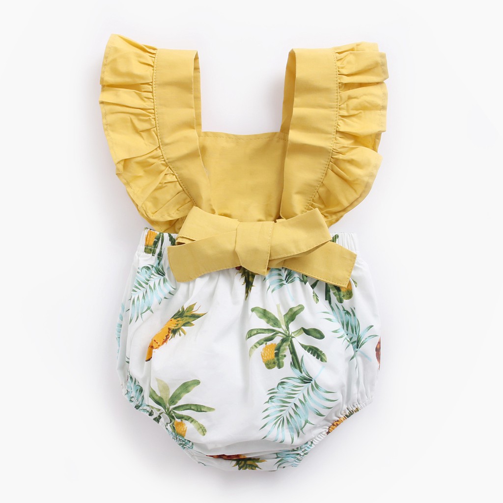 Bộ Áo Liền Quần Sanlutoz Bằng Chất Liệu Cotton Phong Cách Thời Trang Mùa Hè In Họa Tiết Quả Dứa Dành Cho Bé Gái