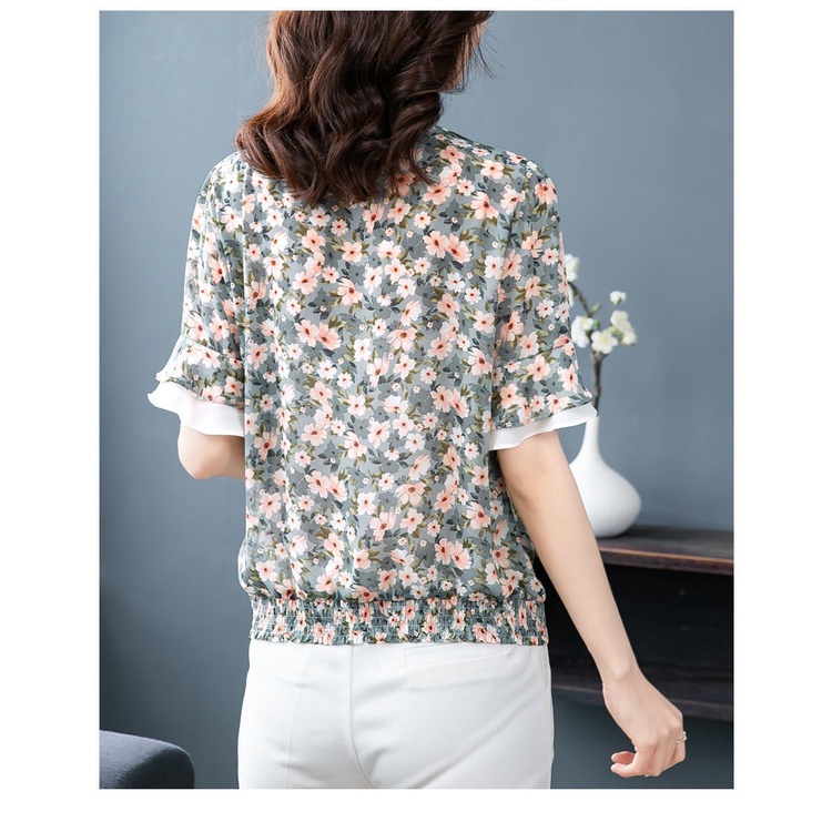 Áo chiffon Tay Ngắn Dáng Rộng In Họa Tiết Thời Trang Mới Cho Phụ Nữ Trung Niên