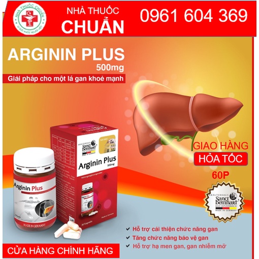 Arginin Plus 500mg - Viên uống tăng cường chức năng gan, hạ men gan, gan nhiễm mỡ