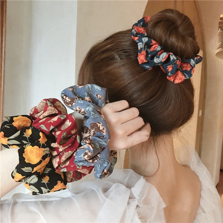 Dây Cột Tóc Đuôi Ngựa Bằng Vải In Hoa Phong Cách retro Nhật Hàn