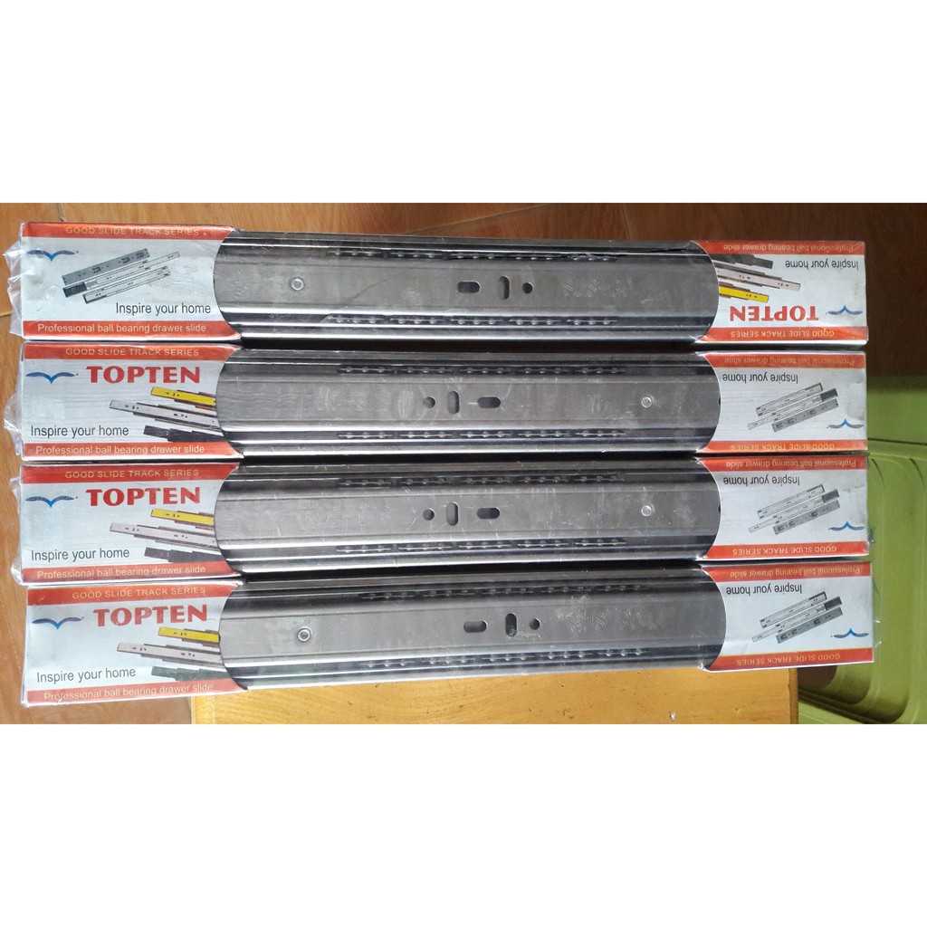 Ray trượt ngăn kéo Inox 304  3 lớp TOPTEN bản rộng 45mm