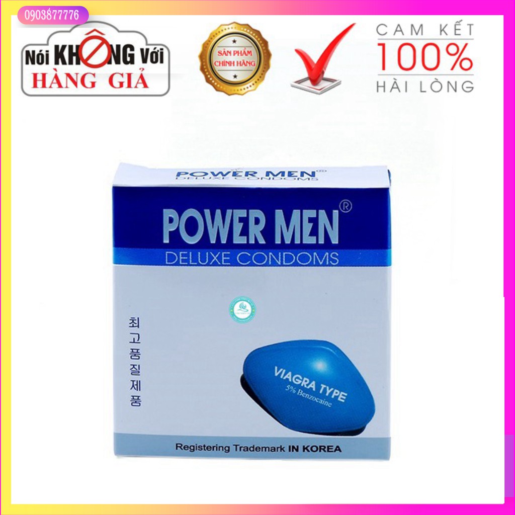 [SALE] [Chính Hãng] Bao cao su Powermen Viagra siêu mỏng kéo dài Hộp 3 cái