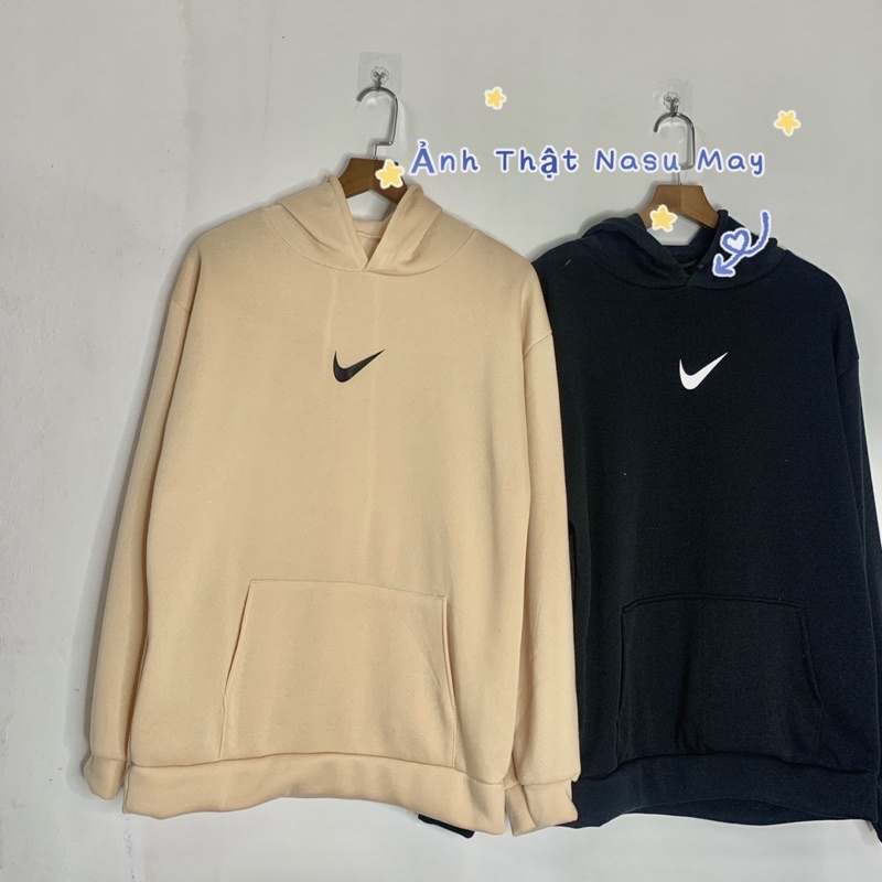 Áo Hoodie Nỉ Tick Nam Nữ Be Đen Mũ Túi Nam Nữ Form Rộng