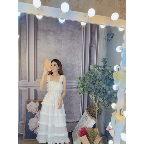 Đầm maxi cánh tiên phối tầng bèo dáng dài siêu xinh có mút-hình thật.