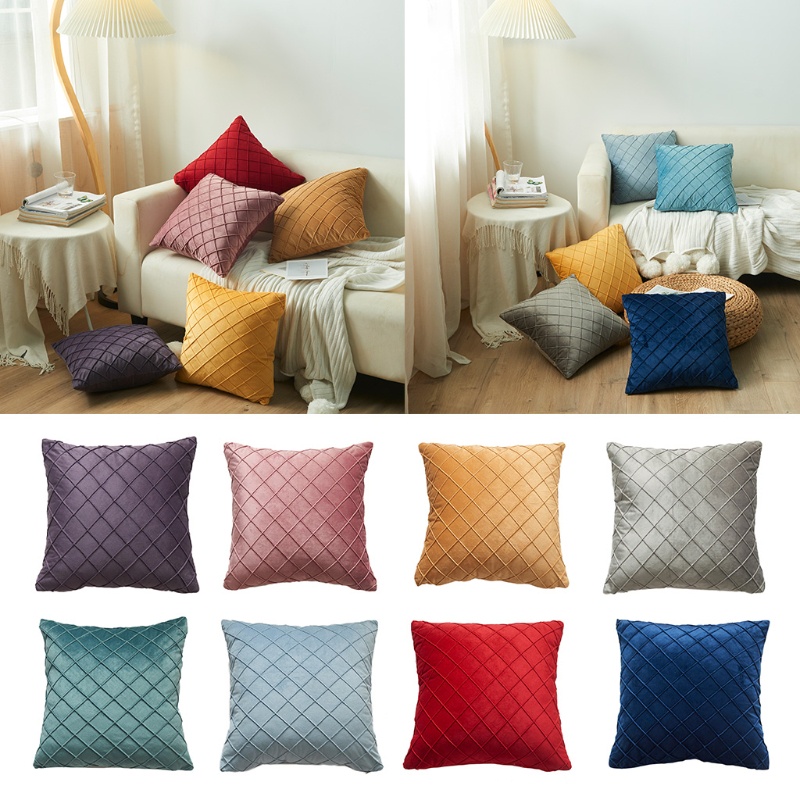 Vỏ Gối Nhung Hình Vuông Thêu Họa Tiết Kim Cương Màu Trơn Hiện Đại