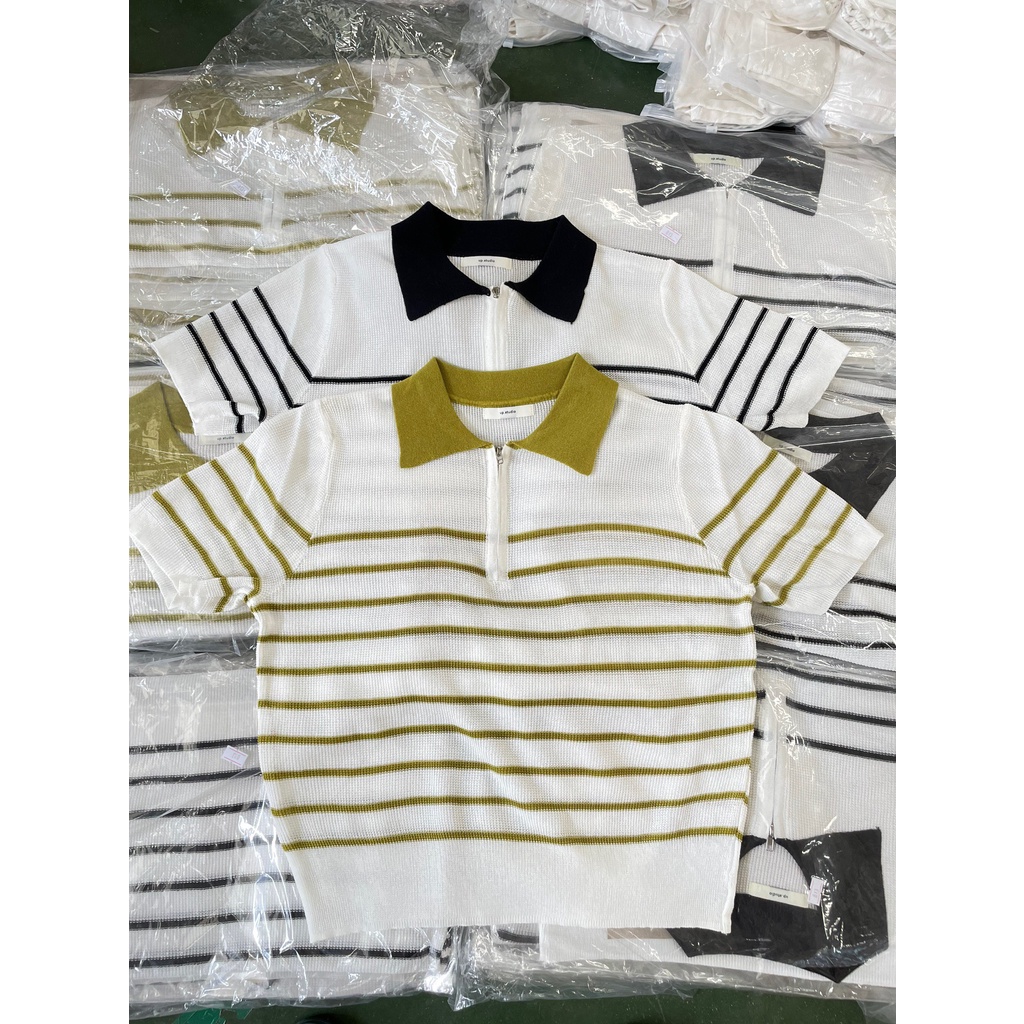 Áo Polo kẻ ngang khóa