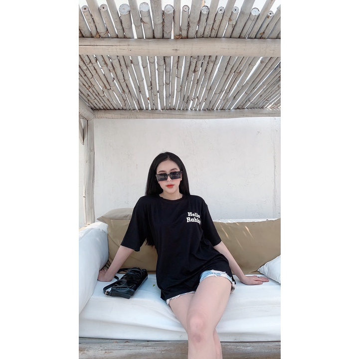 [Mã FAMARAL1 giảm 10K đơn 50K] Áo thun nữ, áo thun nữ from rộng hello Rabit màu trắng hoạ tiết gấu cute SKUA-49