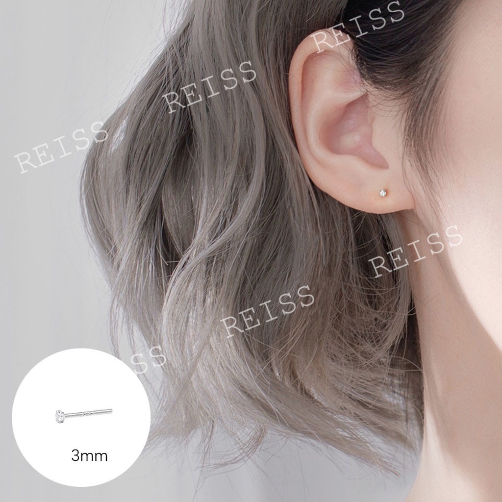 Khuyên Tai Dạng Xỏ 100% S999 Đính Đá Zircon Đơn Giản Không Gây Dị Ứng