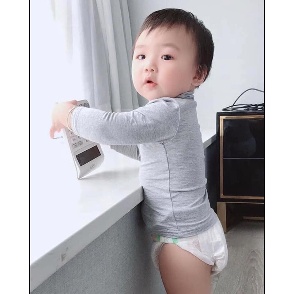 Áo giữ nhiệt bé thu đông dài tay cổ 3p chất cotton lạnh giữ ấm mềm mịn