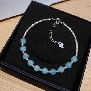 Vòng bạc mix đá aquamarine hợp mệnh mộc & thuỷ