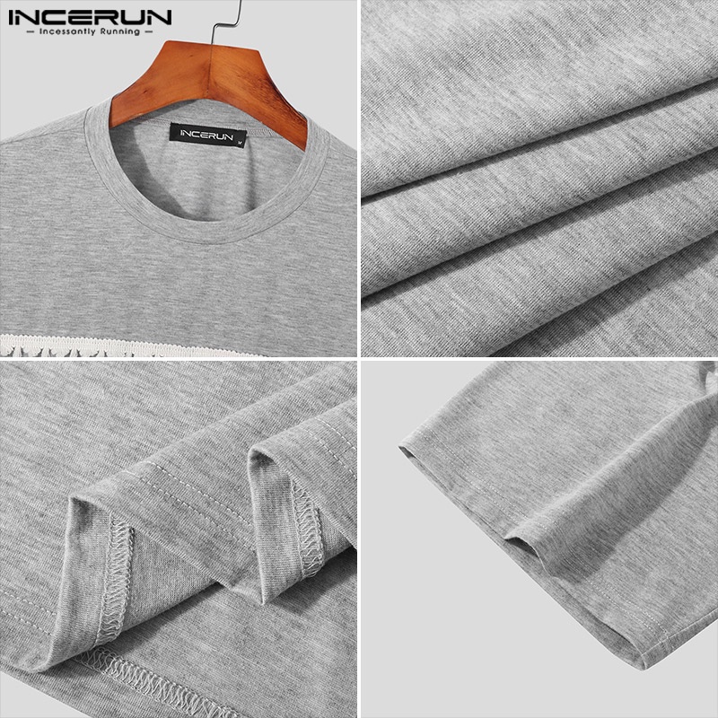 Áo thun INCERUN ngắn tay phối tua rua nhiều màu sắc phong cách dân tộc cho nam