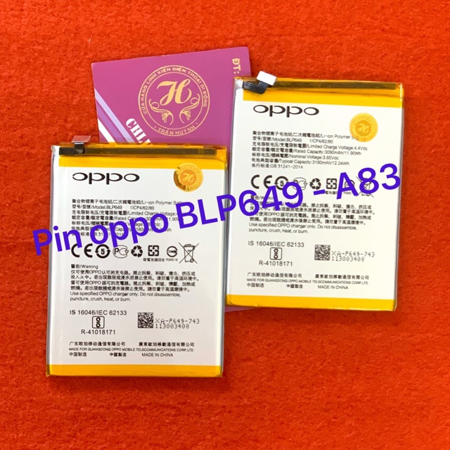 Pin oppo A83 kí hiệu trên pin BLP649 zin-mới 100%