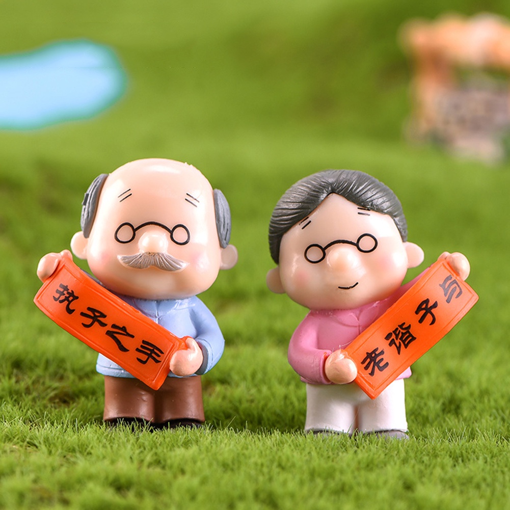 【SPP】2Pcs/Set Resin Newyear Grandparents Figurine Miniature Landscape Cake Decor