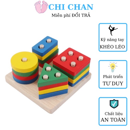 Đồ chơi thả hình vào trục gỗ giúp phát triển trí tuệ cho bé montessori luyện kỹ năng Chi chan