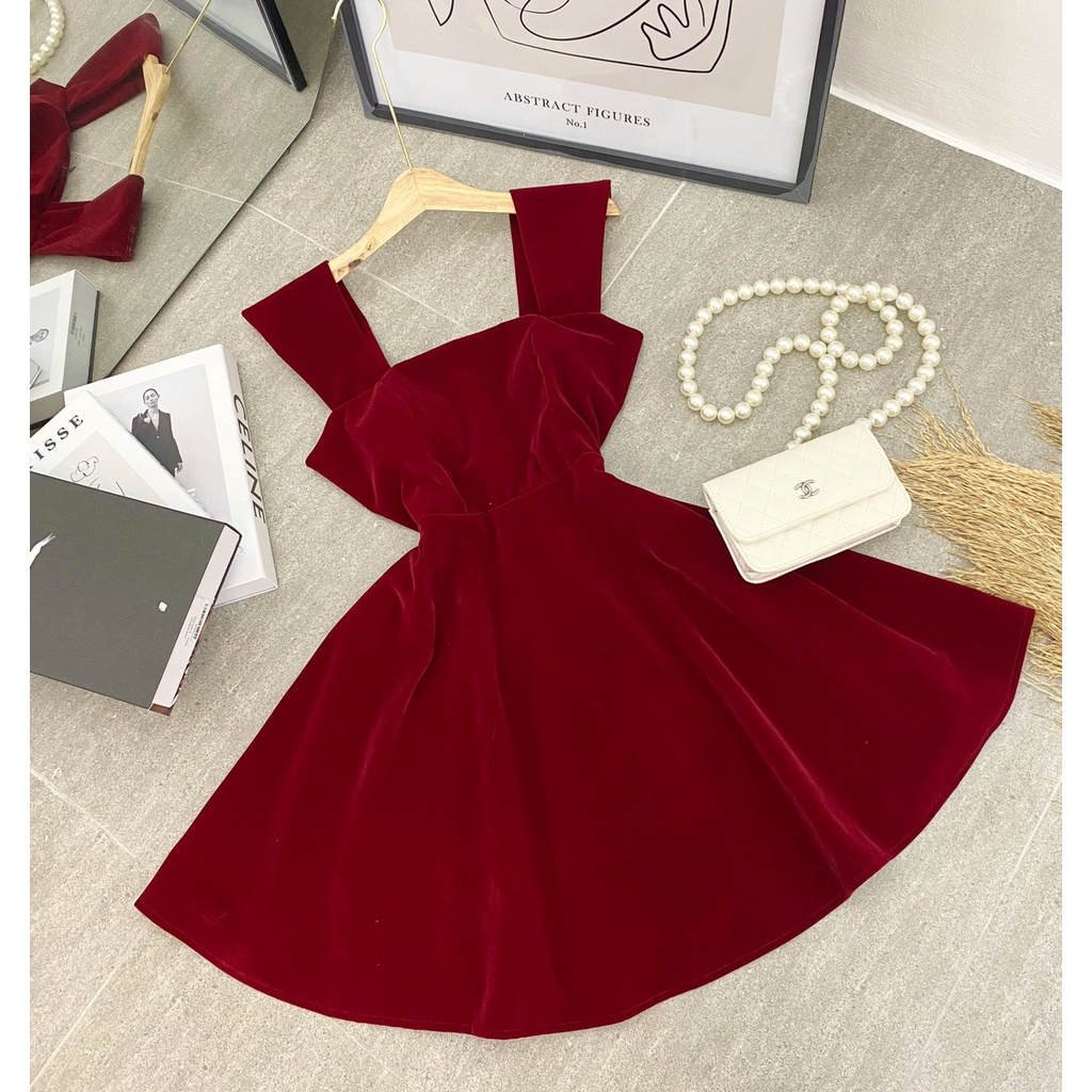 Váy Xòe Nữ Đỏ, Đầm 2 Dây Nữ Cúp Ngực ( Kèm Mút Ngực ) Chất Vải Nhung 2 Lớp Dày Dặn  Xinh Xắn Trẻ Trung Cho Bạn Nữ. | BigBuy360 - bigbuy360.vn