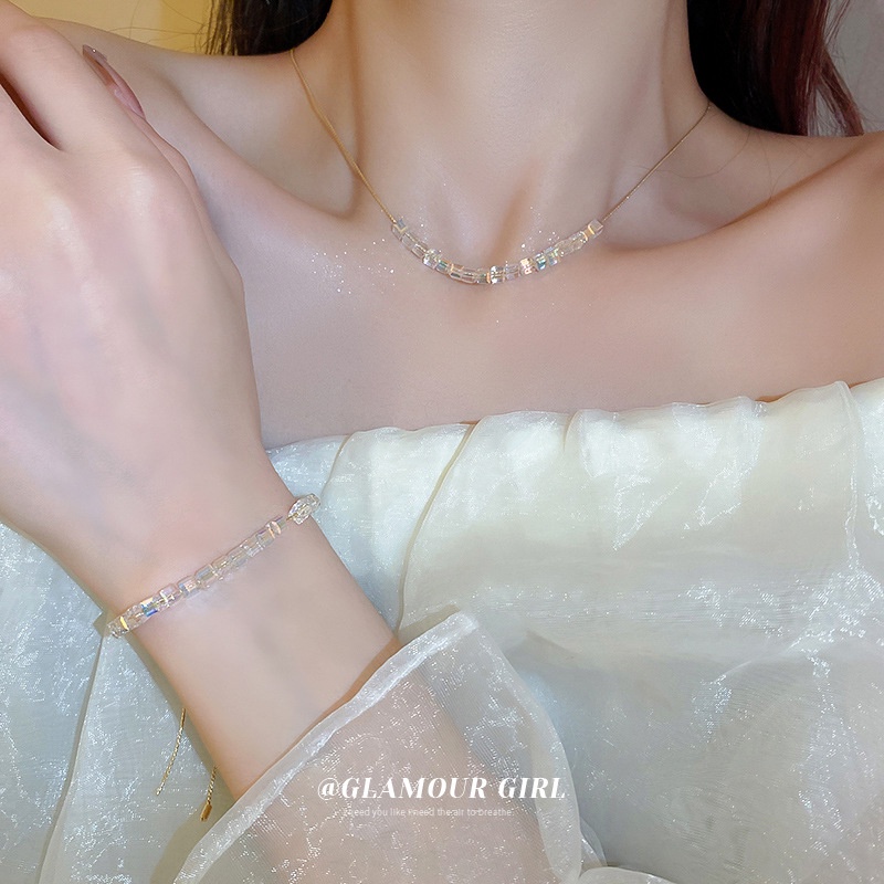 Vòng cổ Mặt Vuông Pha Lê Nhẹ Nhiều Màu Thời Trang Nhật Hàn Dành Cho Nữ