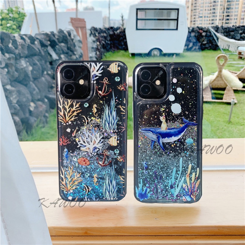 Ốp Điện Thoại TPU Mềm Họa Tiết Cá Voi / Mèo Phối Cát Lún Lấp Lánh Cho iPhone 12 13 Pro Max 11 X XR XS 8 Plus SE 2020 6 6S
