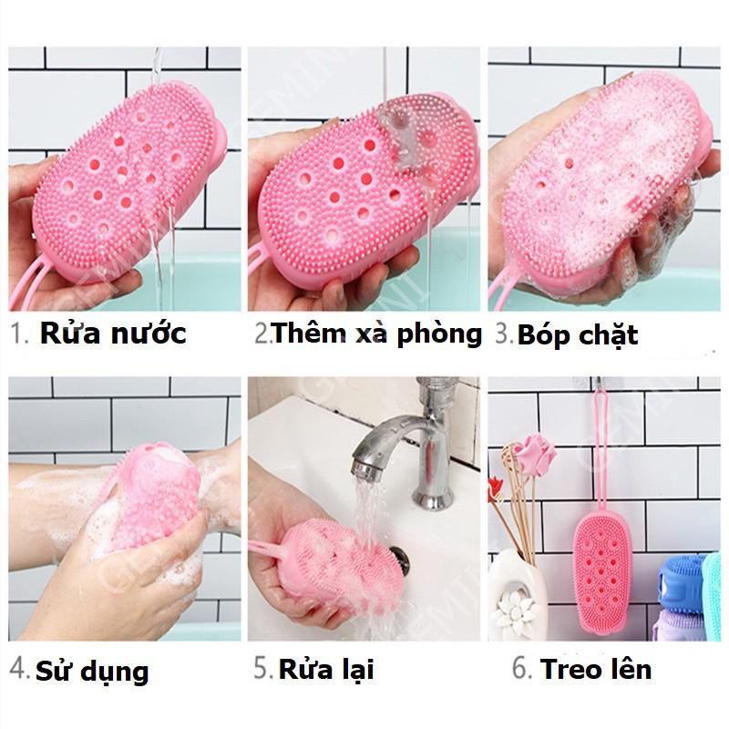 Bàn chải bông tắm massage tạo bọt 2 mặt cọ sạch cơ thể mã BC1 Gemini shop
