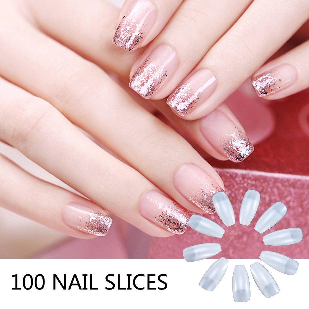 Set 100 móng tay giả màu trong suốt / tự nhiên / trắng độc đáo