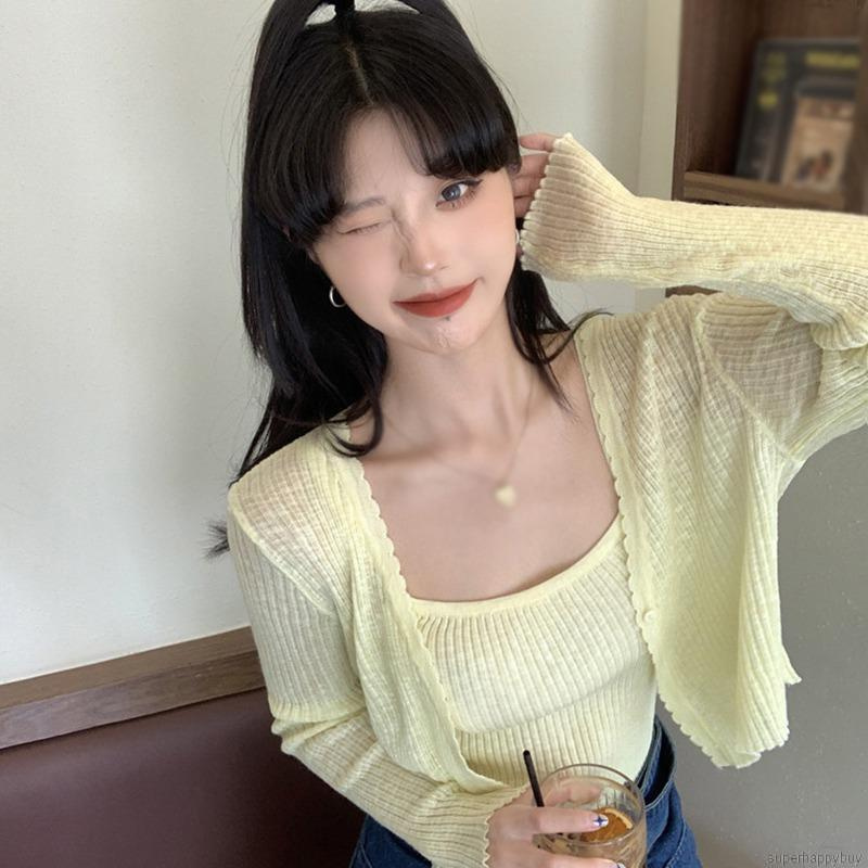 Ultra Áo Khoác Cardigan Dệt Kim Siêu Mỏng Màu Trơn Thời Trang Mùa Hè Cho Nữ