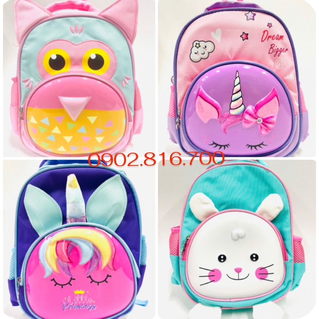 Balo - Cặp đi học cho bé mẫu giáo - mầm non hình thú hoạt hình ngựa Pony - baby shark - cá heo - cú mèo hồng - thỏ - cọp