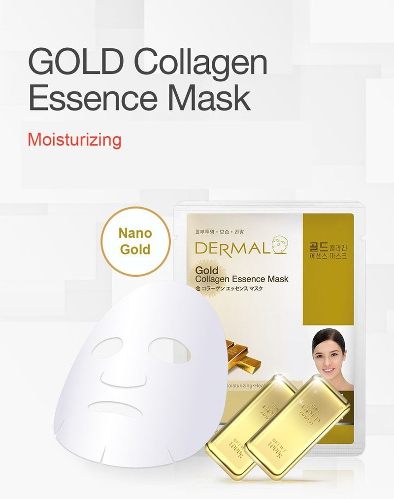 Mặt Nạ Dermal Chiết Xuất Vàng Dưỡng Sáng Da Gold Collagen Essence Mask 23g - 10 Miếng